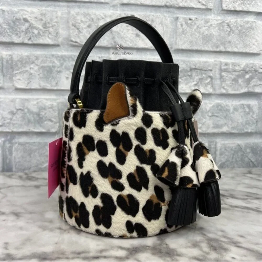 Kate Spade Buttercup Leopard Haircalf Small Bucket Bag Crossbody